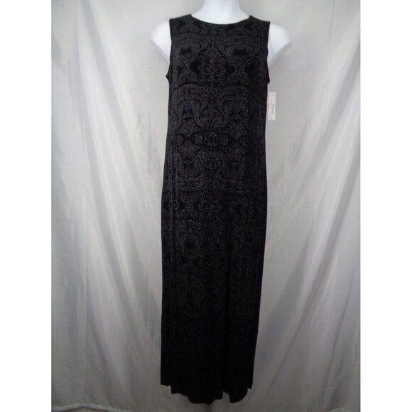 Softwear by Mark Singer Black Shimmer Dress Large Stretch Sleeveless Slit New - Picture 1 of 11